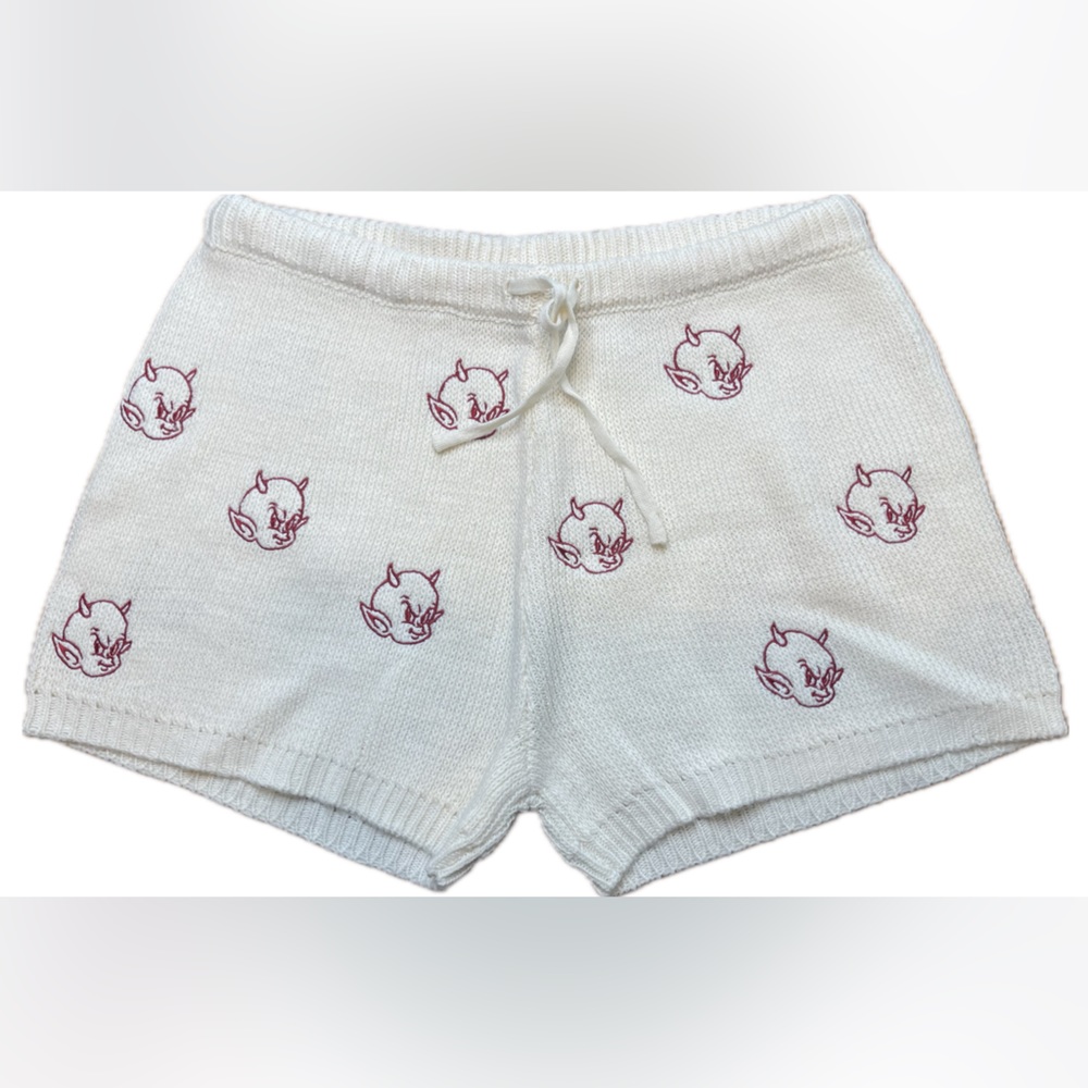 Spirit Jersey - Women’s Knit Shorts - Embroidered Devil - Beige - Size L - NWOT